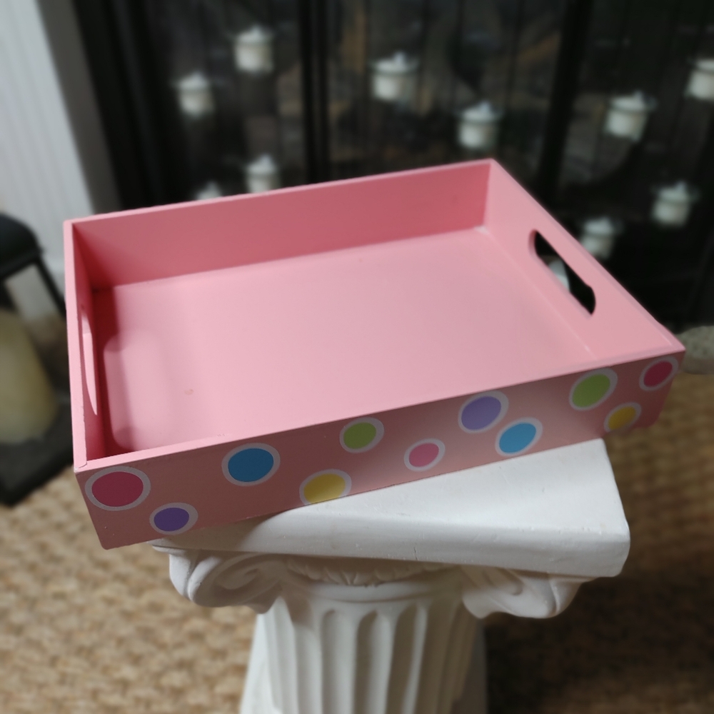 WOODEN SERVING TABLE TRAY, PINK 11"
